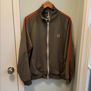 Vintage Early ‘00s Fred Perry Olive Track Jacket with Orange Stripes